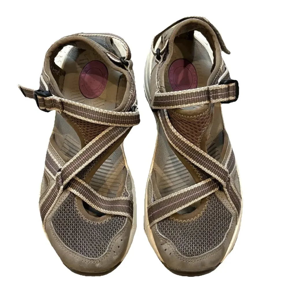Teva Ewaso Hiking Sandals Womens 7 Gray Taupe Purple Closed Toe Trail Water Shoe